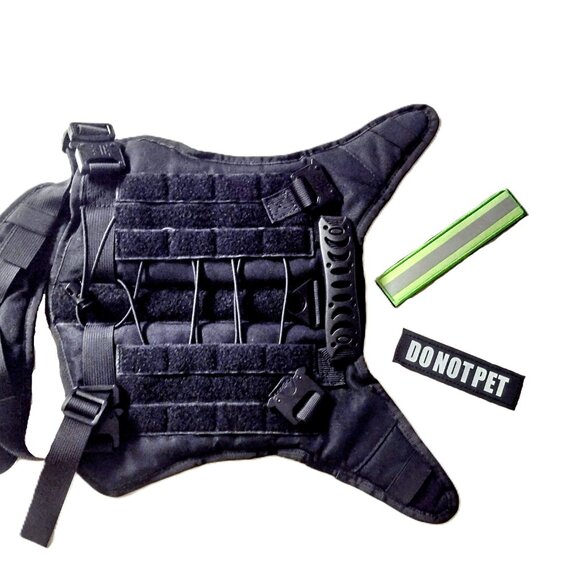 Black Tactical LG Dog Harness, Adjust. No-Pull Dog Vest ~ Metal Latches, Patches - Picture 11 of 15